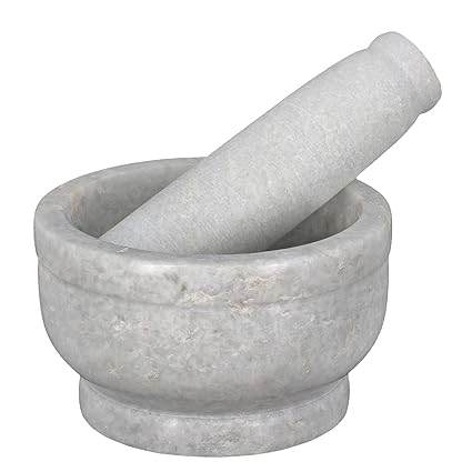 IKARUS Marble Mortar and Pestle Set/ Spice Mixer for Kitchen (White, 4.5 Inches)