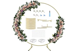 AnBaiMei 7 Ft Round Wedding Arch Stand with Metal Base for Flower Balloon Decoration, Circle Backdrop Stand Frame for Ceremony, Birthday Party, Baby Shower, Gold