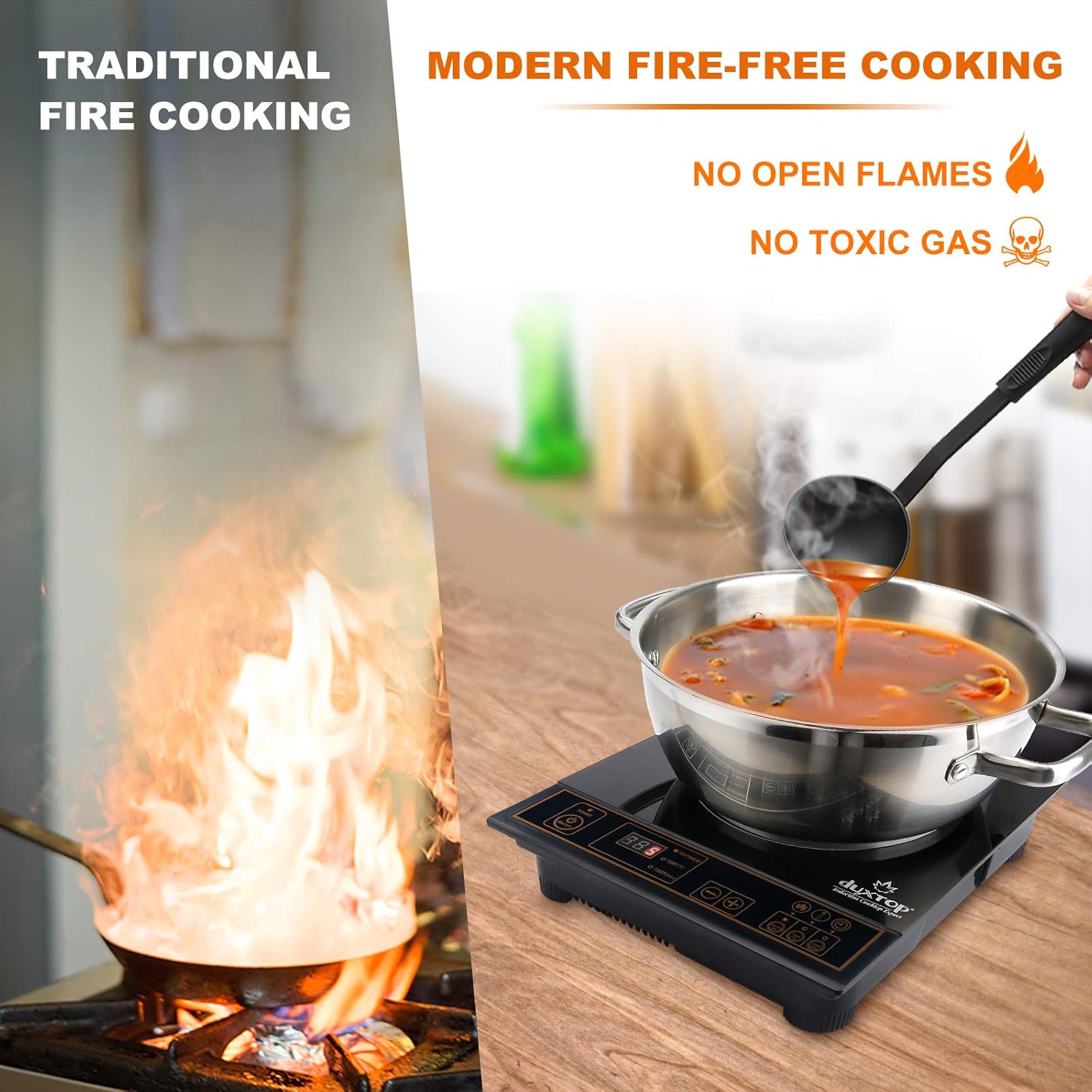 Duxtop 1800W Portable Induction Cooktop, Countertop Burner Included 5.7 Quarts Professional Stainless Steel Cooking Pot with Lid, Heavy Impact-bonded Bottom: Kitchen & Dining