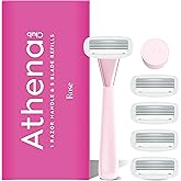 Athena Club Women’s Razor Kit, 5-Blade Cartridge Razor for Sensitive Skin, Serum-Infused Blades with Shea Butter and Hyaluronic Acid, Includes Handle, 5 Refills and Magnetic Shower Hook - Rose