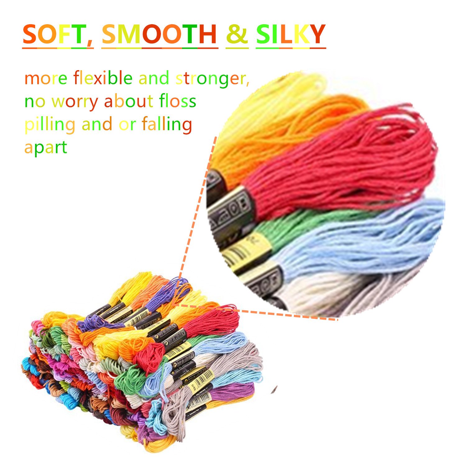 Embroidery Floss Thread 72 Kit TICOSH Premium Rainbow Colors Craft Floss for Friendship Bracelets String Cross Stitch Floss with 9 Needles, 10 Floss Robbins, 1 Needle-Threading, 1 Thimble and 1 Untwist Tool (50)