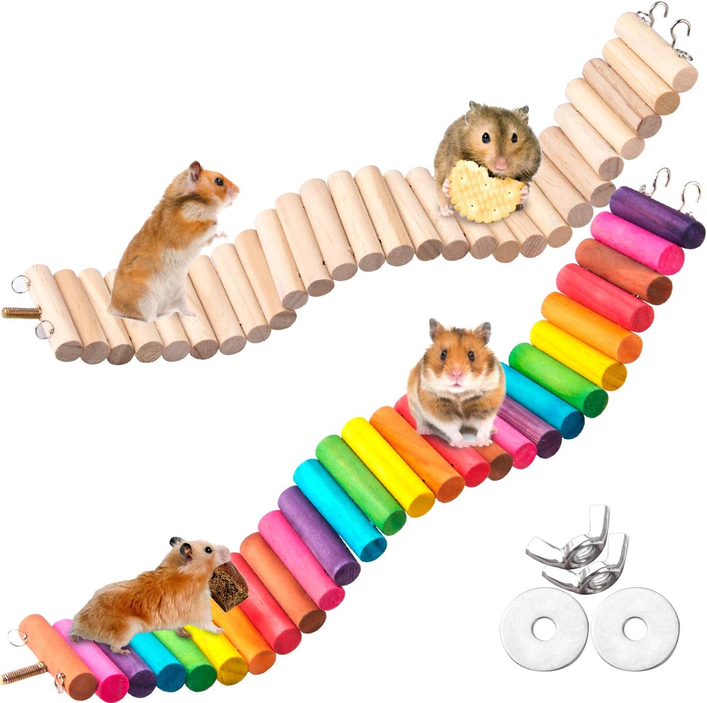 KONUNUS 2 Pieces Wooden Hamster Bridge Hamster Climbing Bridge Ladder