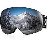 COOLOO Snow/Ski Goggles, Snowboard Goggles for Men Women Youth -OTG, Magnetic Lens Frameless Anti Fog 100% UV Protection