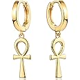 Mevecco Gold Dainty Dangle Hoop Earrings for Women 14K Gold Plated Delicate cute Geometric Triangle Cone Dangle Earrings