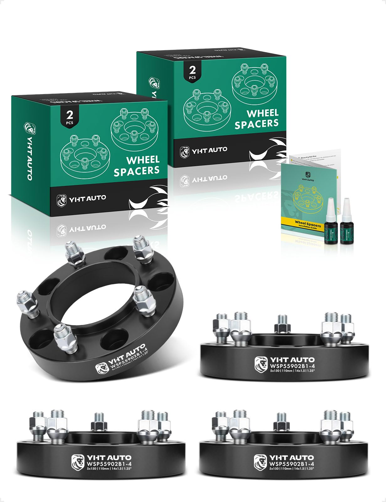 Photo 1 of YHTAUTO 5X150mm Hub Centric Wheel Spacers 1.25 inch Compatible with Toyota, Lexus Models, Tundra, Sequoia, LX570 5x5.9 Tire Spacers w/ M14x1.5 & 12.9 Grade Studs, 110mm Hub Bore 5 Lug 4PCS Black