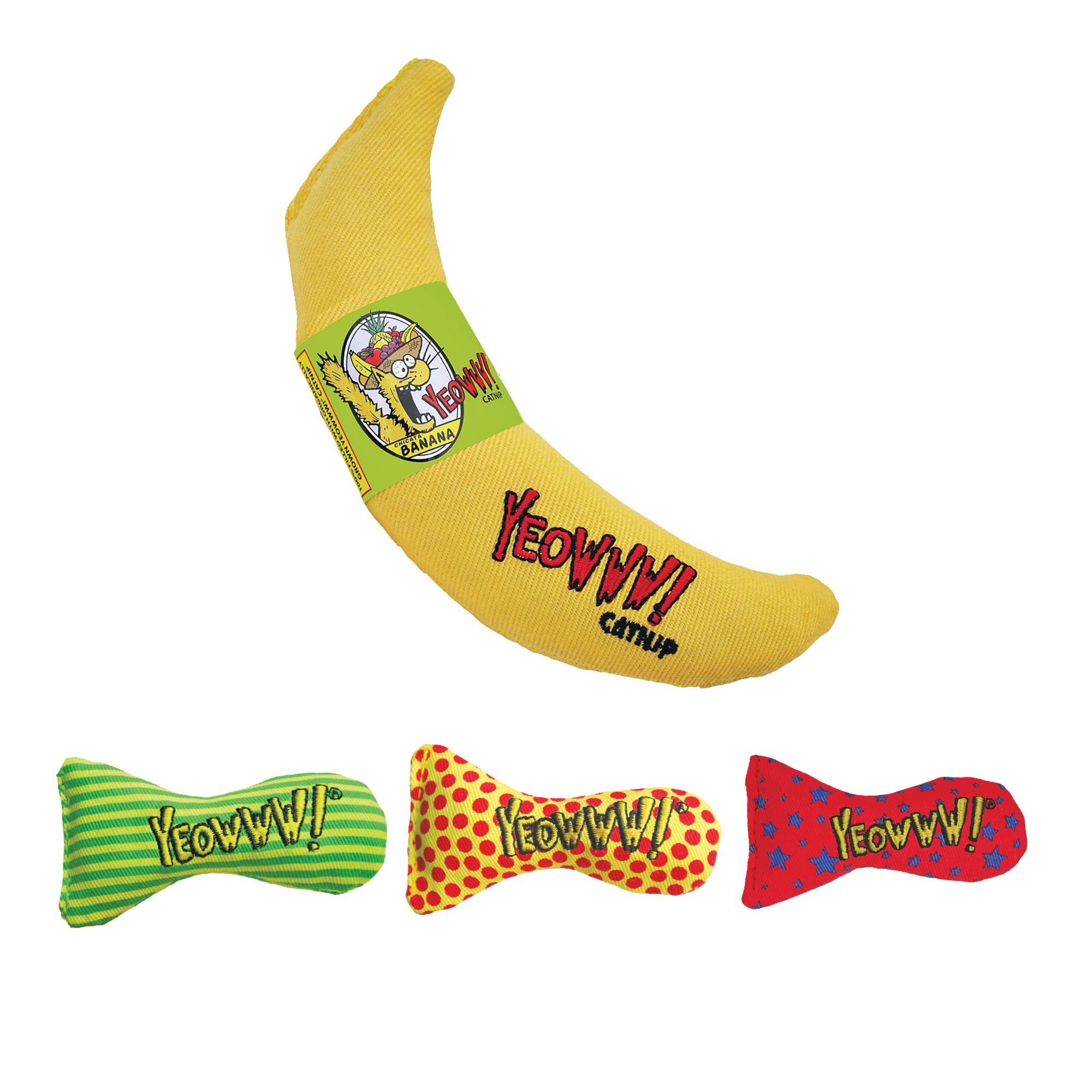 Yeowww Catnip Cat Toys Banana and Sardine Stinkies Fish Strong Catnip Cat Toys Premium Quality Cat Toy Bundle For Indoor And Outdoor Cats (1 x Banana 3 x Stinkies)
