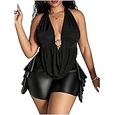 Verdusa Women's Plus Size Sexy Halter Going Out Tops Backless Deep V Neck Cowl Neck Party Tank Top