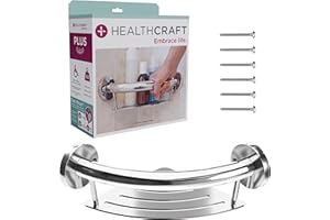 HEALTHCRAFT Plus 2-in-1 Corner Shelf and Grab Bar, 9.5 inch | ADA Compliant Chrome Bathroom Safety Grab Bar, Wall-Mounted Han