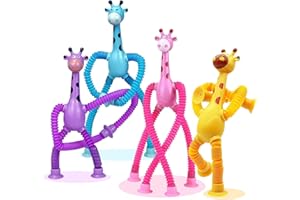 KYKAKE 4 Pcs Pop Tubes Fidget Toy, Telescopic Suction Cup Pop Tube Giraffe Toys, Animals Sensory Fidget Toys for Toddlers, Autism Sensory Toys for Kids Party Favors Boys Girls Birthday Gifts