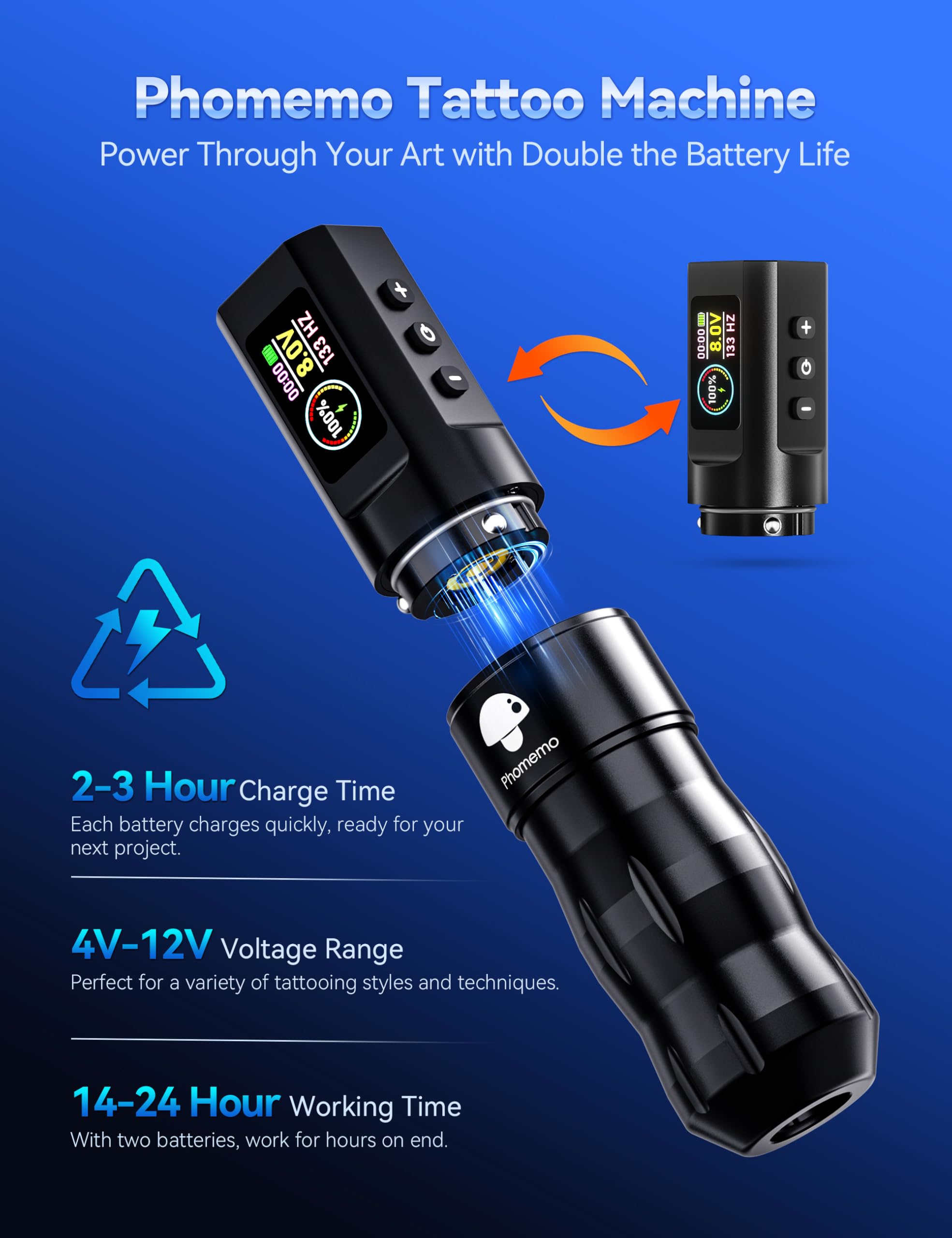 Phomemo Tattoo Gun Kit, Wireless Tattoo machine Kit for Beginners Complete Set, Tattoo Pen with 20 Tattoo Cartridge Needles, Tattoo Practice Kit with 1 Batteries