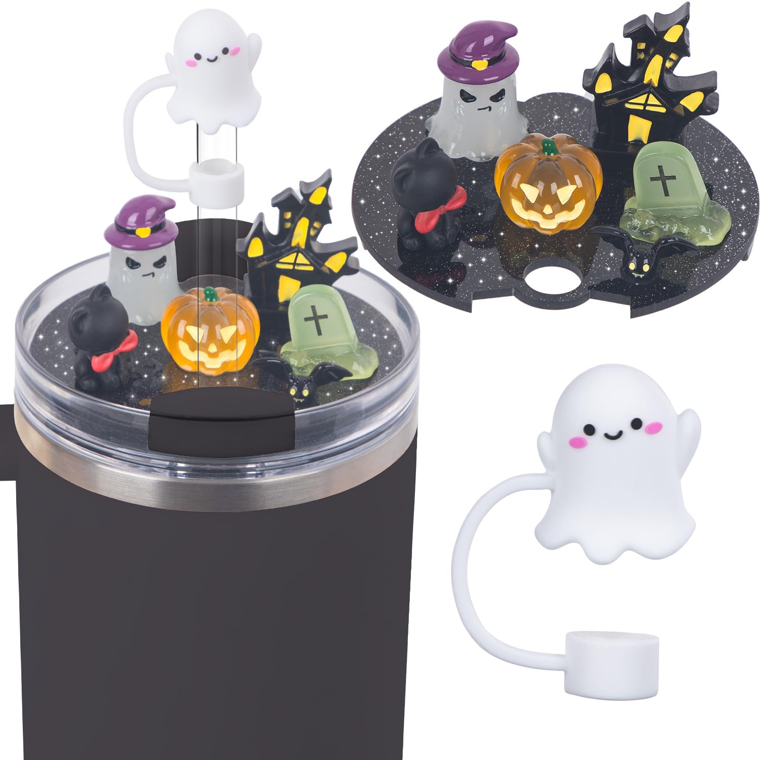 Photo 1 of Compatible with Stanley Cup Lid Accessories Charms, Charms for Stanley Cups H2.0 Accessories 30oz 40oz with Silicone Straw Cover Cap for Tumblers (Halloween, 30oz)