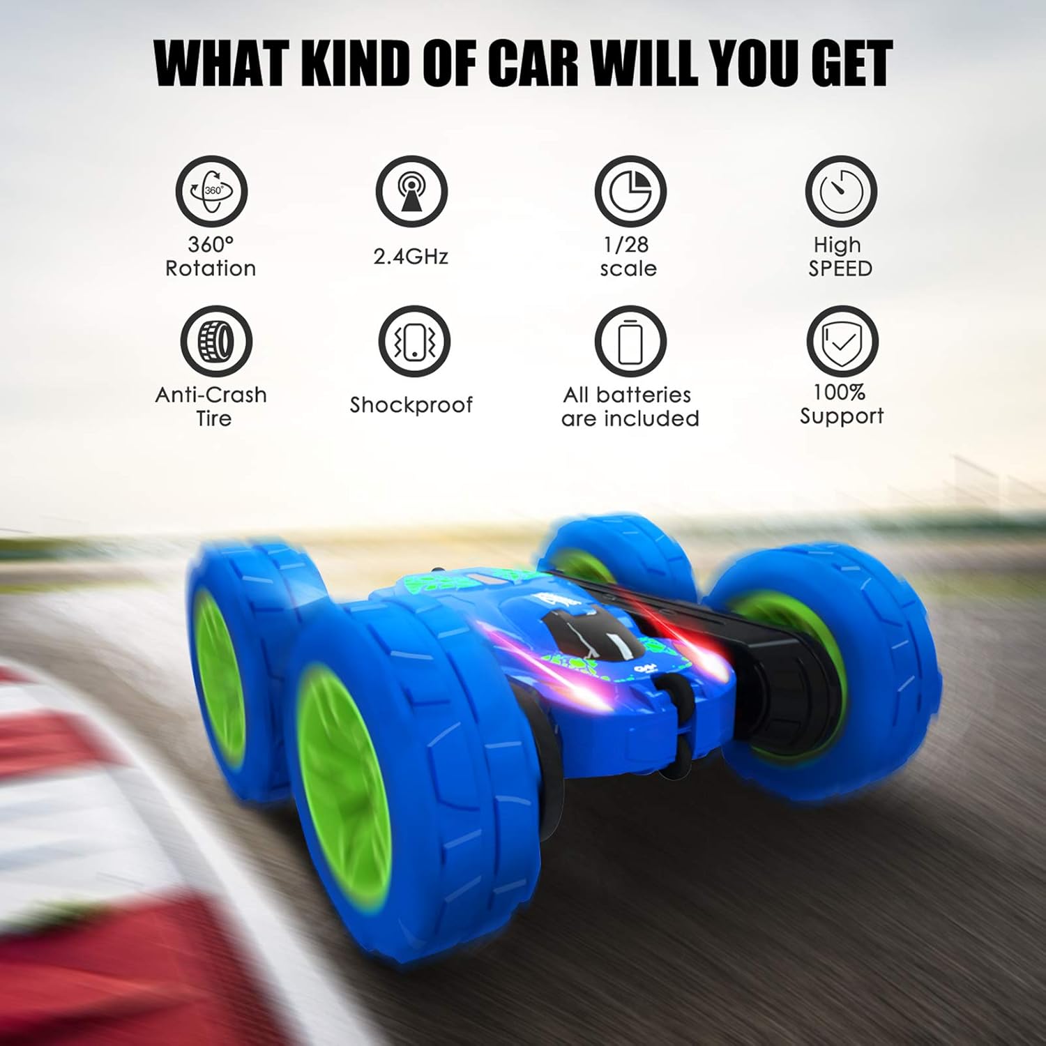 RC Stunt Car for Kids, SHARKOOL 360°Flips Double Sided Rotating 4WD 2.4Ghz Remote Control Car with Sharp Dual-Color Headlights -Best Gift for Over 6 Years Old Kids(All Batteries Included): Toys & Games
