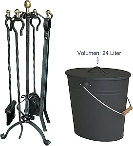 Chimenea accesorios – Cubo para cenizas (Cubo con tapa y asa con/sin