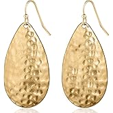 Hammered Teardrop Earrings for Women - Boho Dangling Statement Dangle Earrings, Elegant Textured Tear Drop Dangles in Gold Tone or Silver Tone