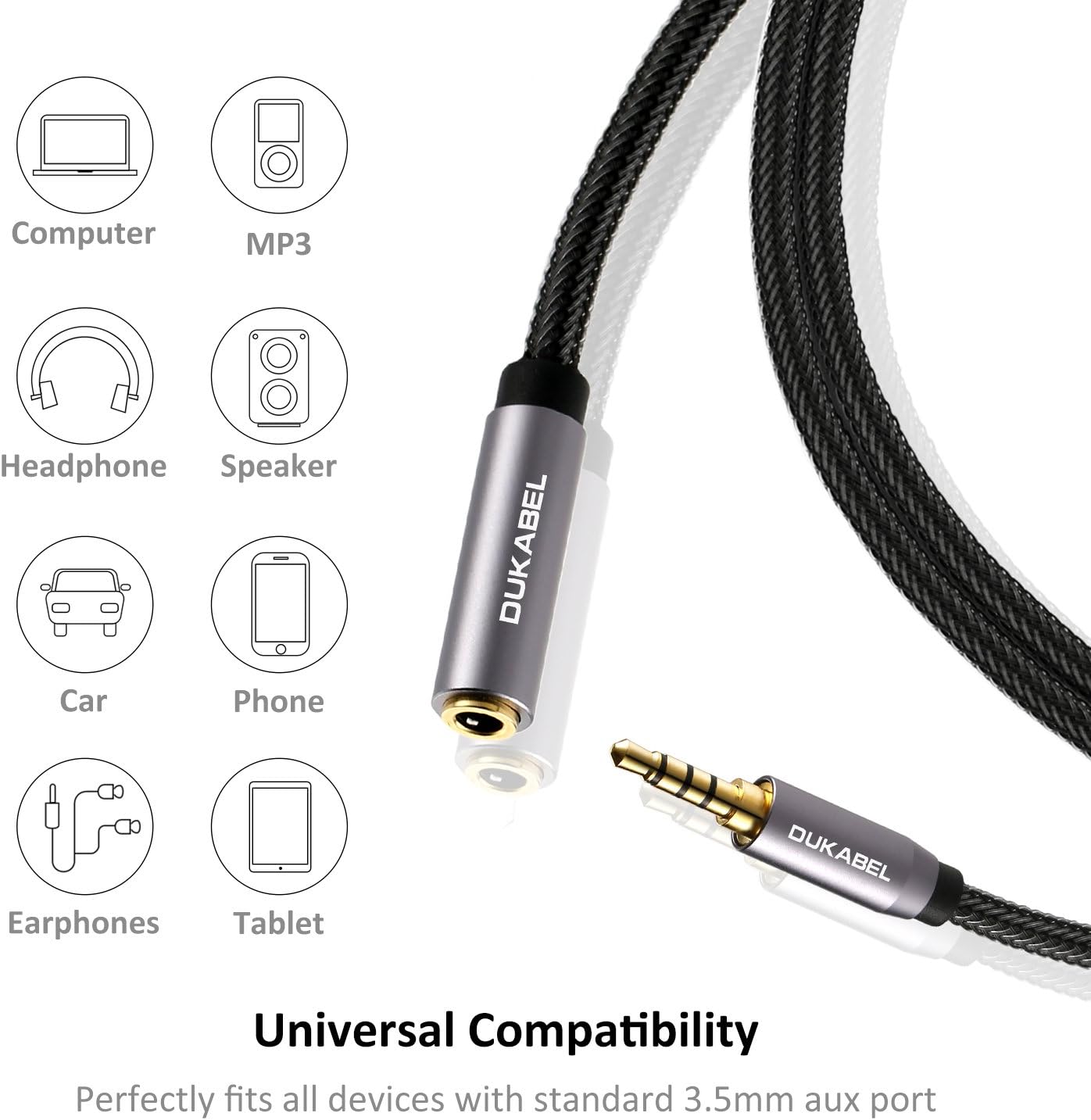 DuKabel Headphone Extension Cable, 3.5mm Male to Female Stereo Audio Cable Lossless Audio Sound Premium Audio Cord Extension Cable Gold Plated Jack & Strong Nylon Braided - Top Series (4ft/1.2m): Home Audio & Theater