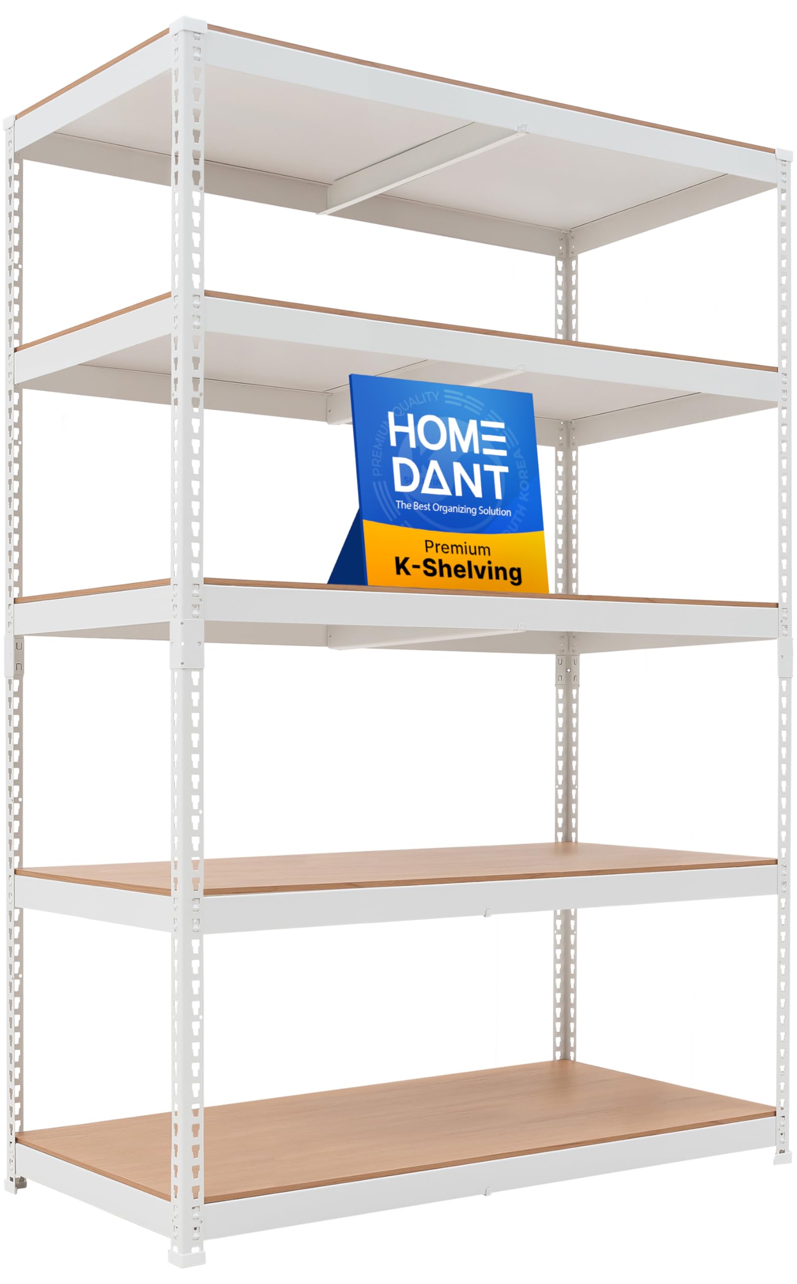 Photo 1 of HOMEDANT White 5 Tier Laminated Boltless Heavy Duty Garage Storage Adjustable Wide Size Metal Shelving Unit Utility Rack Shelves Organization Shelf Shed Warehouse 47.7" W x 24.1" D x 71.3" H 1Pack