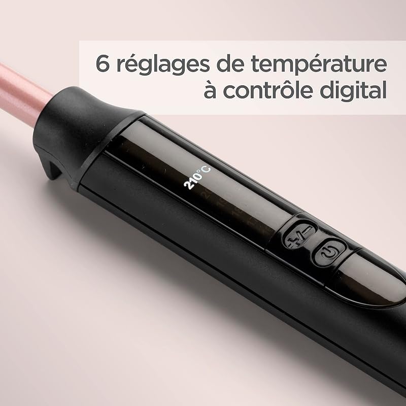 Boucleur 10 mm Curling Iron - Revêtement en Quartz-Céramique, 10 réglages de température, Design Compact , Rose & Noir, C449E