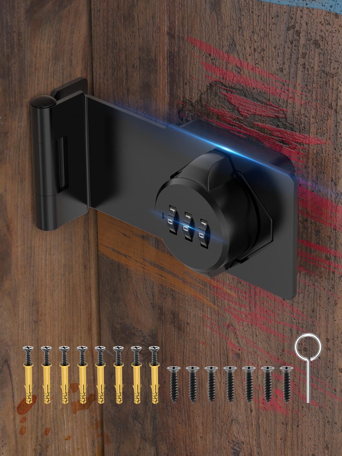 MeBantoo Cabinet Password Hasp Locks, 90 Degree Barn Door Lock, Household Security Combination Latch Lock for Locker, Fence, Bathroom, Outdoor, Garden (Black -1PC)