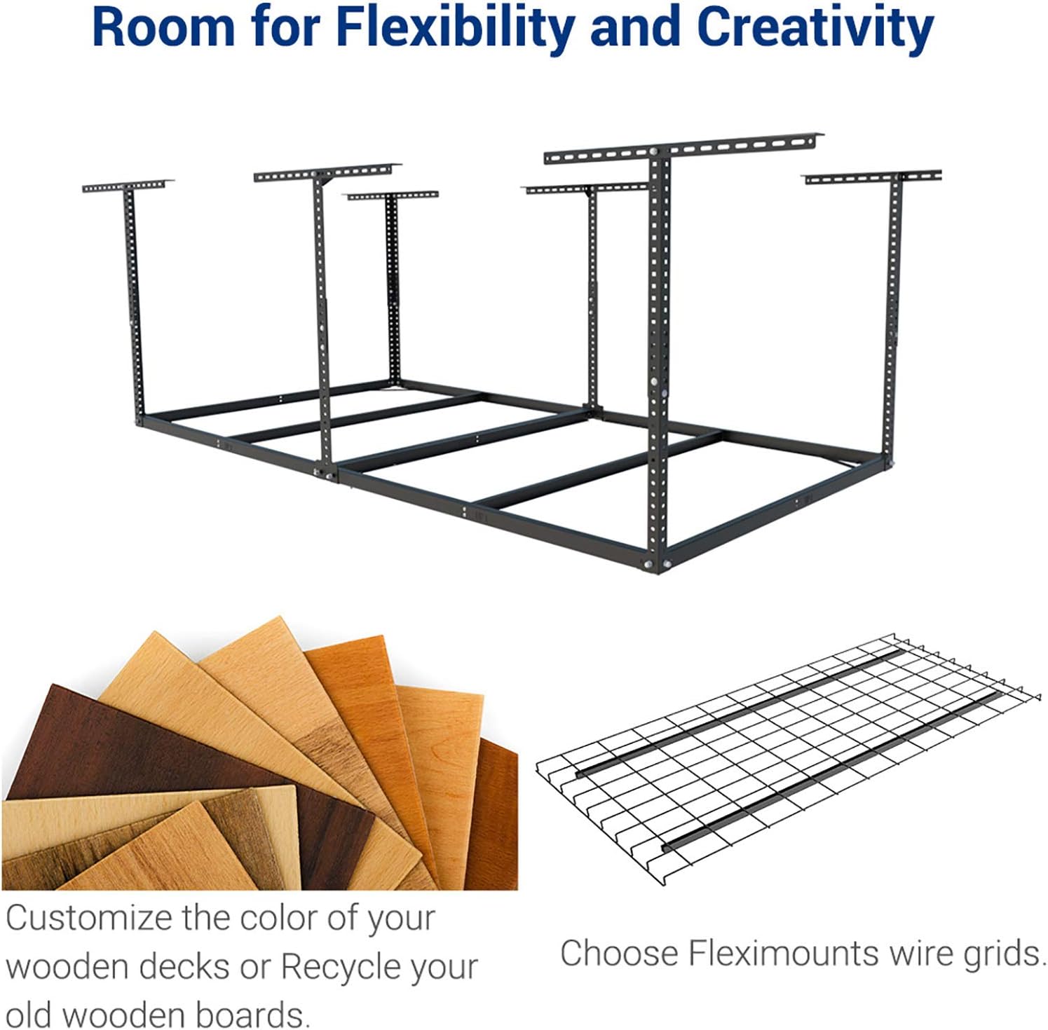 FLEXIMOUNTS 4x8 Overhead Garage Storage Rack without Decking Adjustable Ceiling Garage Rack Heavy Duty, 600lbs Weight Capacity 96" Length x 48" Width x (22''-40" Ceiling Dropdown), Black - - 