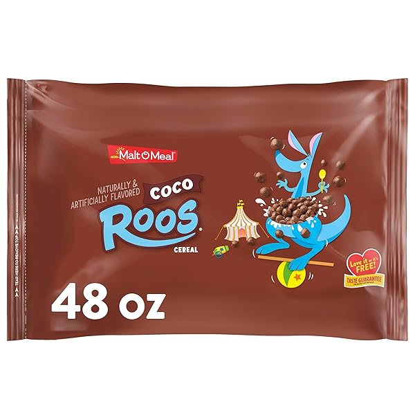 MALT-O-MEAL COCO ROOS BREAKFAST CEREAL, CRUNCHY CHOCOLATE PUFF CEREAL, LARGE CEREAL FOR FAMILY, 48 OZ RESEALABLE CEREAL BAG