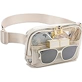 Clear Fanny Pack Belt Bag Stadium Approved for Women Men with Adjustable Strap Water-resistant Waist bag Clear Purse for Travel Workout Running Hiking(Beige)