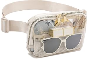 KUIFANG Clear Fanny Pack Belt Bag Stadium Approved for Women Men with Adjustable Strap Water-resistant Waist bag Clear Purse for Travel Workout Running Hiking(Beige)