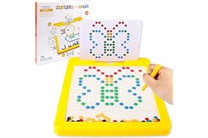IEATFO Magnetic Doodle Board for Toddlers, Large Drawing Board with Magnetic Pen and Beads, Magnetic Dot Art, Montessori Educational Preschool Toy, Travel Toys for 3 4 5 6 Year Old Boys Girls(12.4"x12.4")