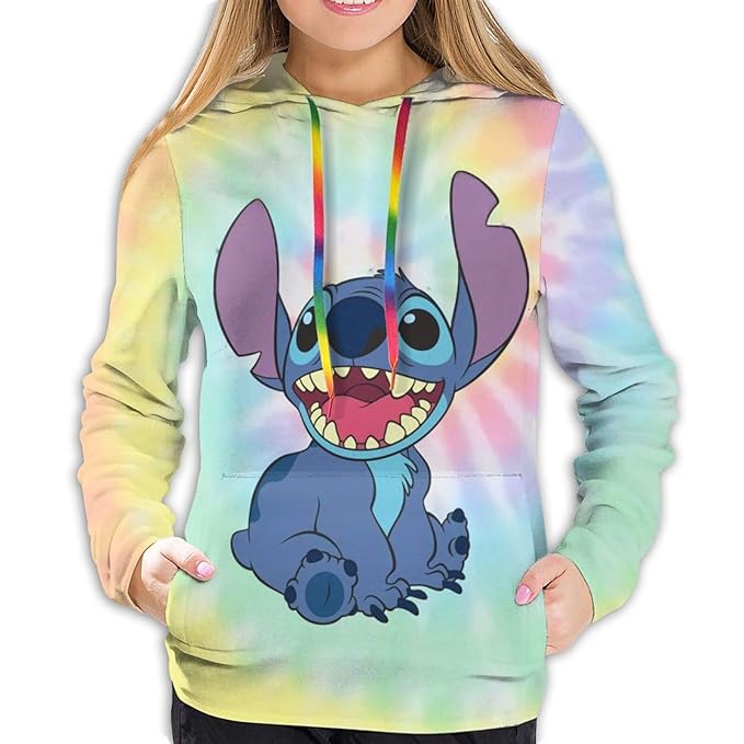 3D Cute lilo Stitch Hoodie Pullover Sweatshirt Novelty Anime for Women Girls Adults Blue