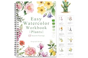SLWBZ Watercolor Workbook Flower Plants, 15 Different Patterns of Original DIY Designs, Beginner-Friendly Watercolor Workbooks, (Plants, Without Palette)