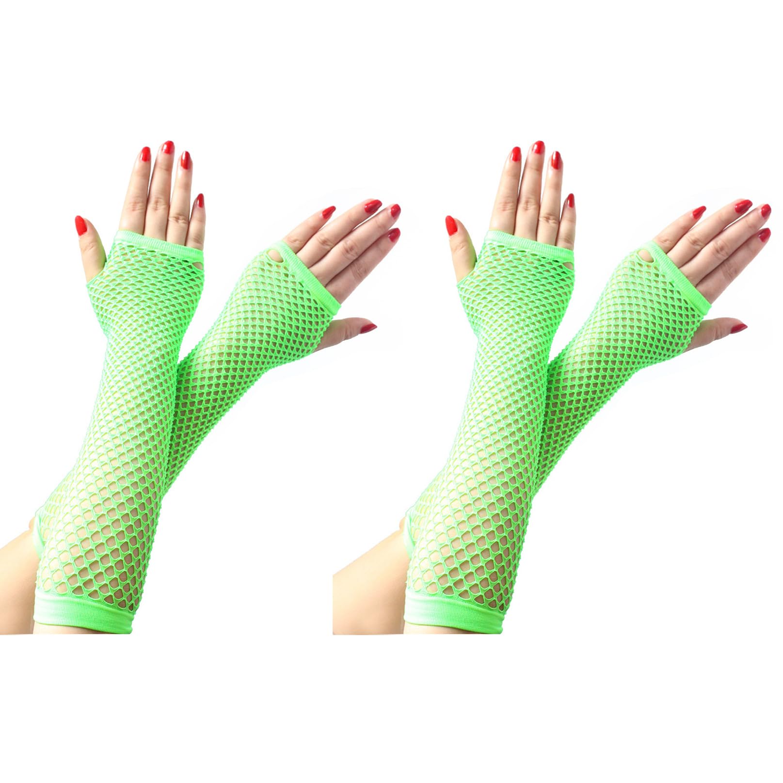 COSFAN 2 Pairs Fishnet Gloves Women Fingerless Long Gloves Elastic Mesh Glove 1920s Hollow Gloves for Evening Party Halloween (Grass green)