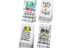 OCCdesign Funny Kitchen Towels for Camper, Camper Gifts, Happy Camper Camping RV Accessories, Set of 4