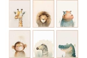 BigWig Prints Safari Animals Nursery Decor - Wall Art for Baby Boys, Animal Pictures, Jungle Art, Unframed 6 Pack (8x10)