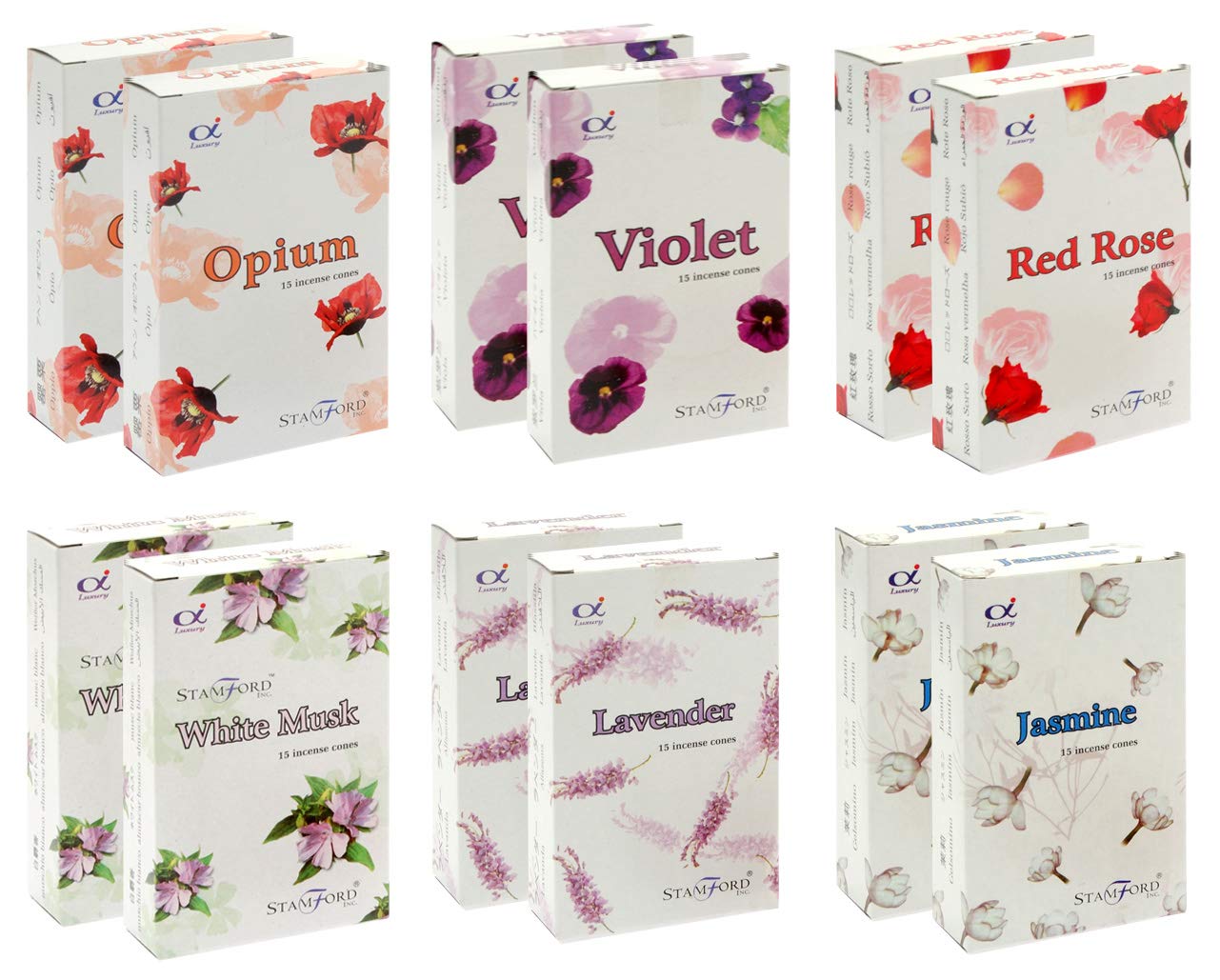 Stamford 37355 Floral Variety Set Incense Cones - 12 Packs x 15 Cones