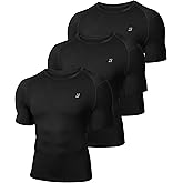 Roadbox 3 Pack Mens Compression Shirt Short Sleeve, Athletic Football Running Base Layer Cool Dry T Shirts for Sports Workout
