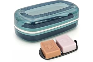 AIDIMMING Shampoo & Conditioner Bar Holder, Large Plastic Travel Soap Case, Portable Bar Soap Dish with Lid, Clear Soap Bar Box (Max, Blue)
