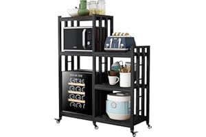 YCHF 6-Tier Kitchen Bakers Rack, Multifunctional Storage Shelf, Mini Fridge & Microwave Oven Stand Table, Coffee Bar, Adjustable Kitchen Shelves Freestadning (Charcoal Black Wood Grain Print with wheels)