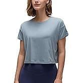 CRZ YOGA Pima Cotton Relaxed Crop T-Shirts for Women - Workout Athletic Gym Casual Short Sleeve Shirts Loose Crewneck Tops