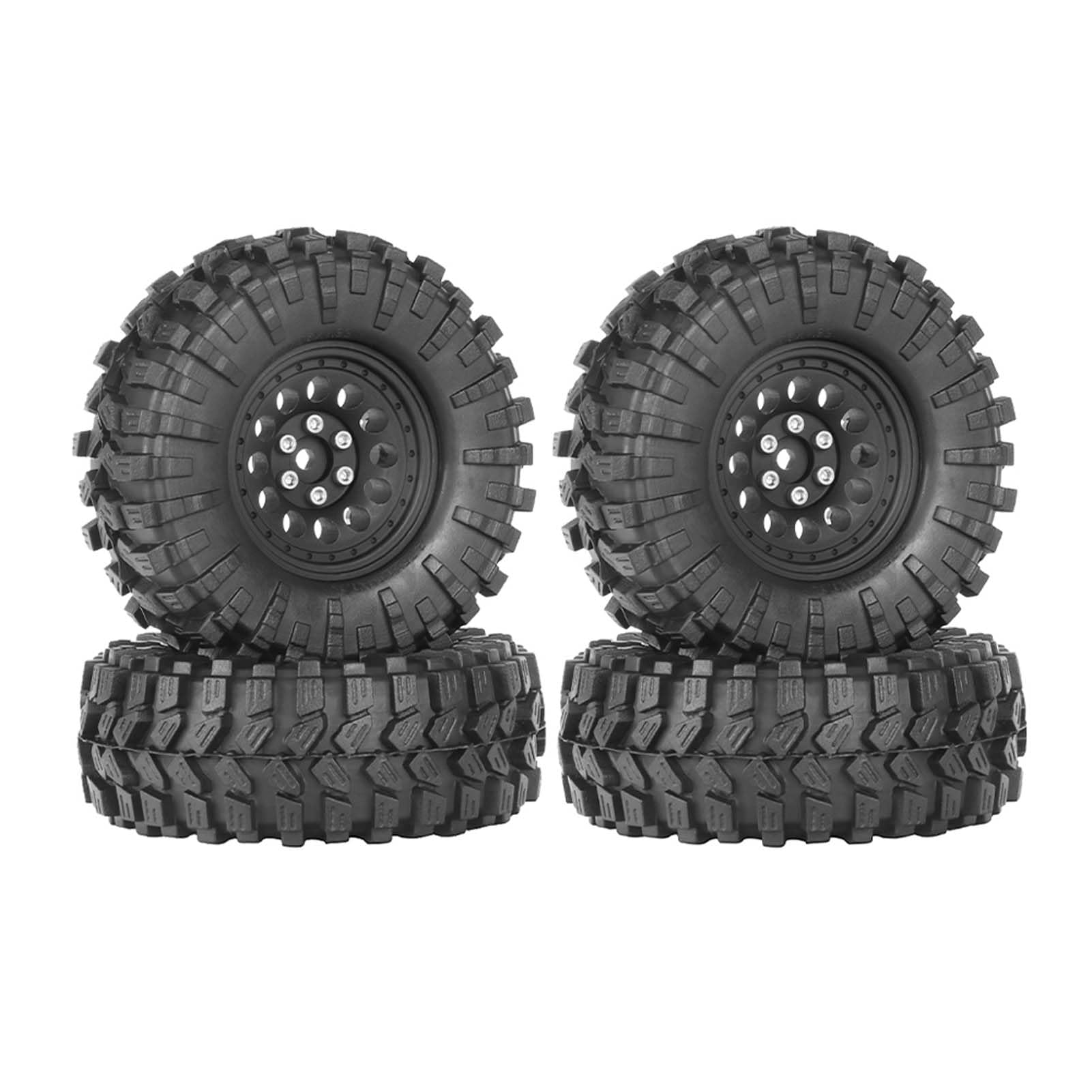 KEEDA 1.33” All-Terrain Tire and Wheel Set - Alloy Beadlock Wheels & Tyres with 5mm & 7mm Hex for 1/12 1/14 1/18 1/24 RC Crawler (A, Black)