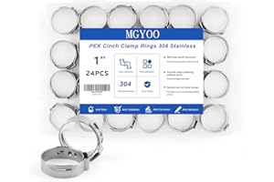 MGYOO 1 Inch PEX Clamps 24pcs Crimp Rings Single Ear Hose Clamps Stainless Steel Fittings Cinch Clamp Ring for Pipe Tubing