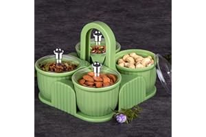 Oblivion Plastic Jar Dry Fruit Set 4 Pc – Airtight Storage Container Tray with Lid & 4 Serving Jars – BPA-Free Multipurpose J