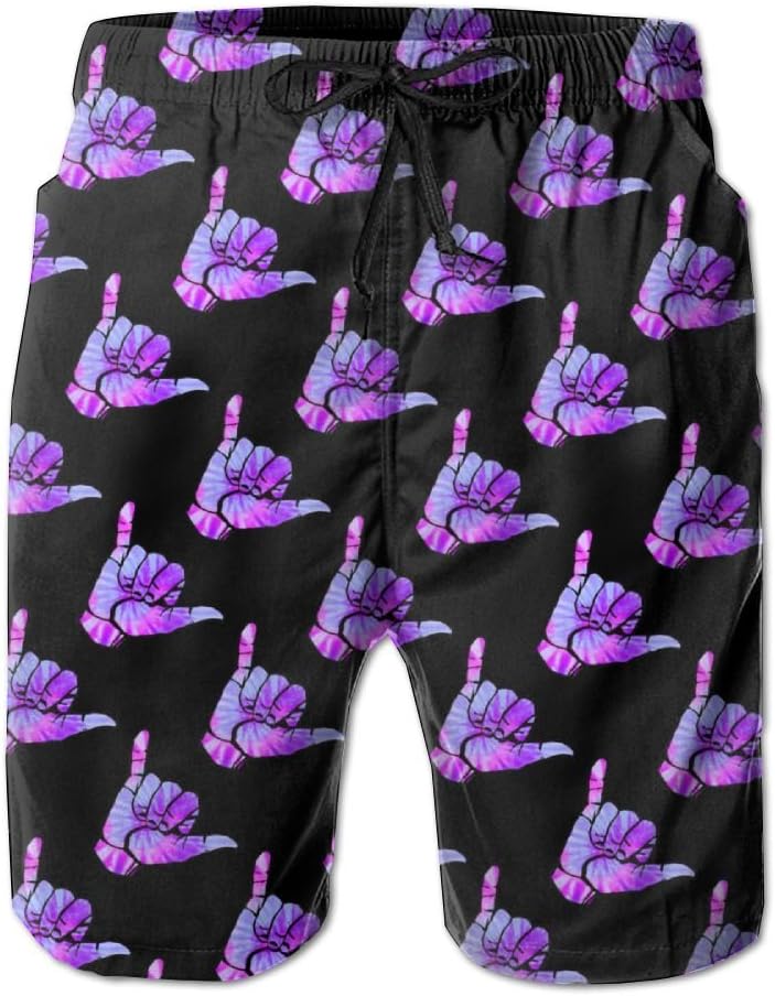 Mens Casual Beach Board Shorts Shaka Hawaii Purple Hand Athletic Short Pants