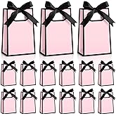 Kolldenn 24 Pcs Small Gift Bags with Bow 6.3 x 3.9 x 2.8 Inch Thank You Gift Bags Elegant Mini Paper Bag with Handles for Wedding Bridal Birthday Baby Shower Bridesmaid Party Favors(Pink Black)