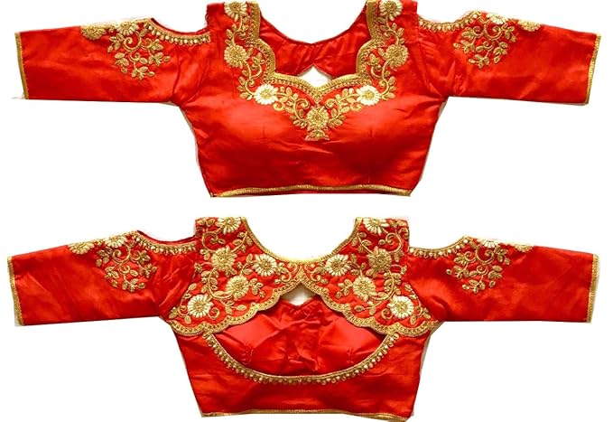 Women's Shoulder Cut Readymade Blouse Pattern (Rani Color,Size 38 + 4 inch margin) (red)