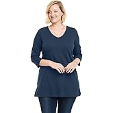 Woman Within Plus Size Perfect Three-Quarter Sleeve V-Neck Tunic