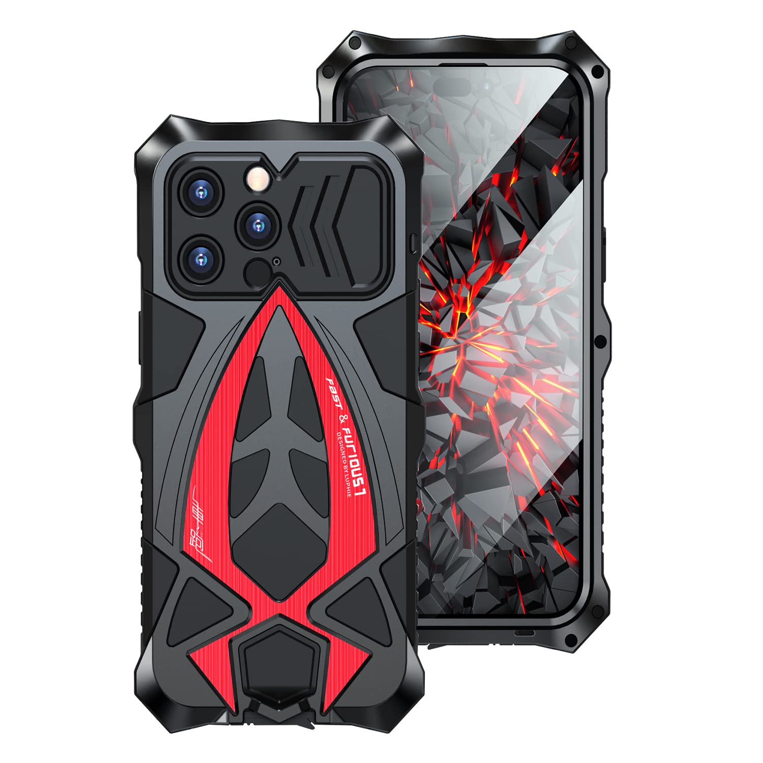 CeeEee Protective Case for Apple iPhone 14 Pro Max Phone Cover Built-in Shockproof Metal and Silicone Heavy Duty Phone Cover - Red