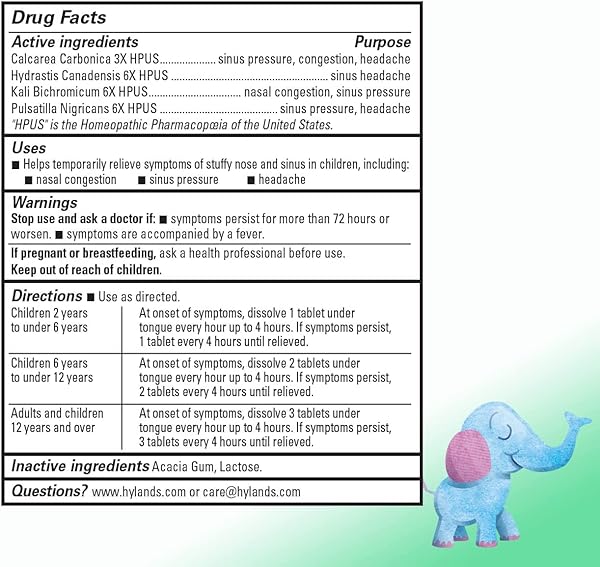 HYLAND’S KIDS STUFFY NOSE AND SINUS TABLETS, COLD MEDICINE FOR CHILDREN AGES 2 AND UP, HEADACHE RELIEF AND NASAL DECONGESTANT, QUICK DISSOLVING TABLETS, 50 COUNT