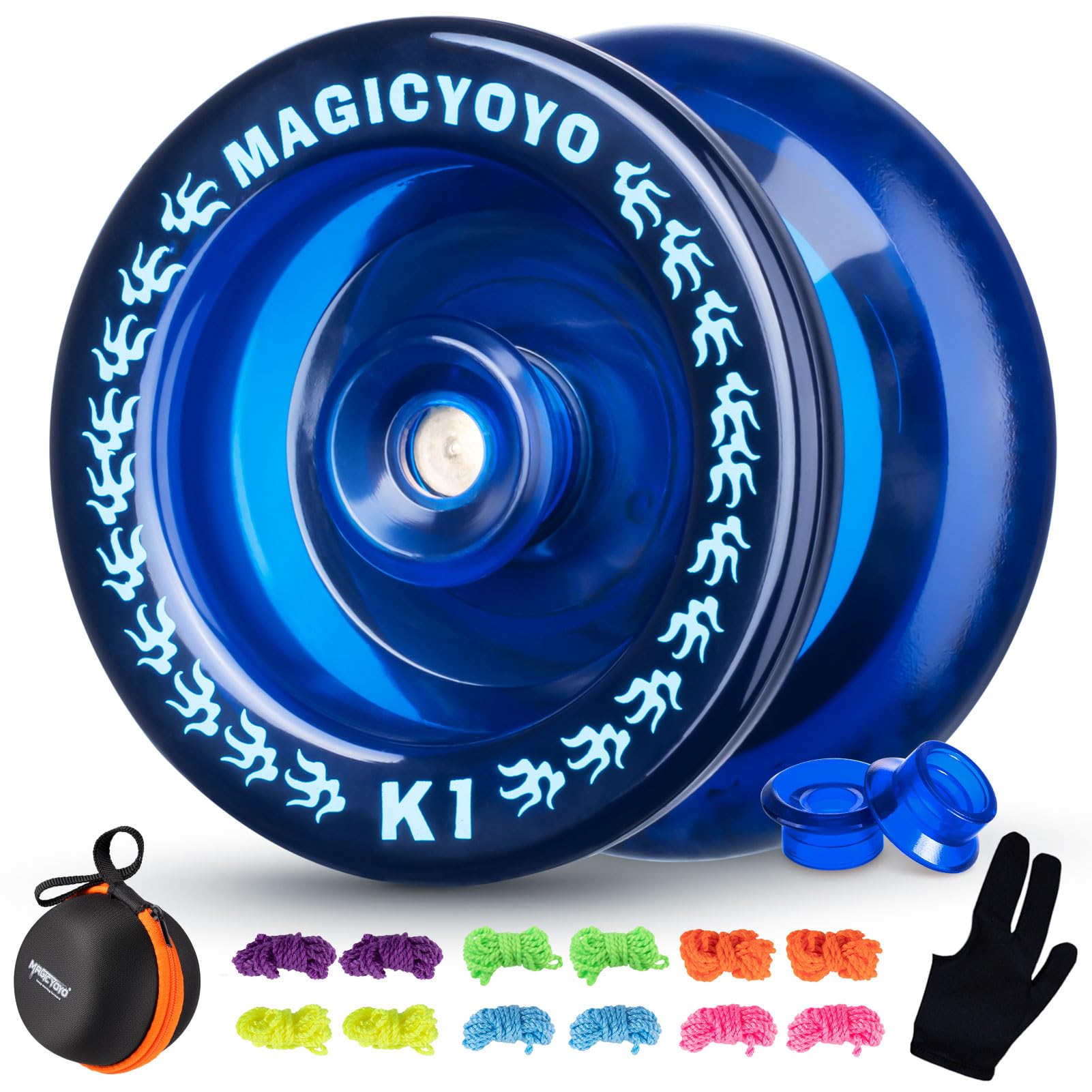YOSTAR Yo Yo Kids K1 Dark Blue, Responsive Yoyo for Beginners, Trick Professional Plastic Yoyo Ball, Auto Return Yo-Yo for Kids, with 12 Strings, Glove, Case, 2 Hubstacks