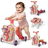 QDRAGON 5 in 1 Push Walker for Toddler Girl, Red | Sit to Stand Learning to Walk, Early Educational Push Toys with Music Panel for Girl 12-18 Months