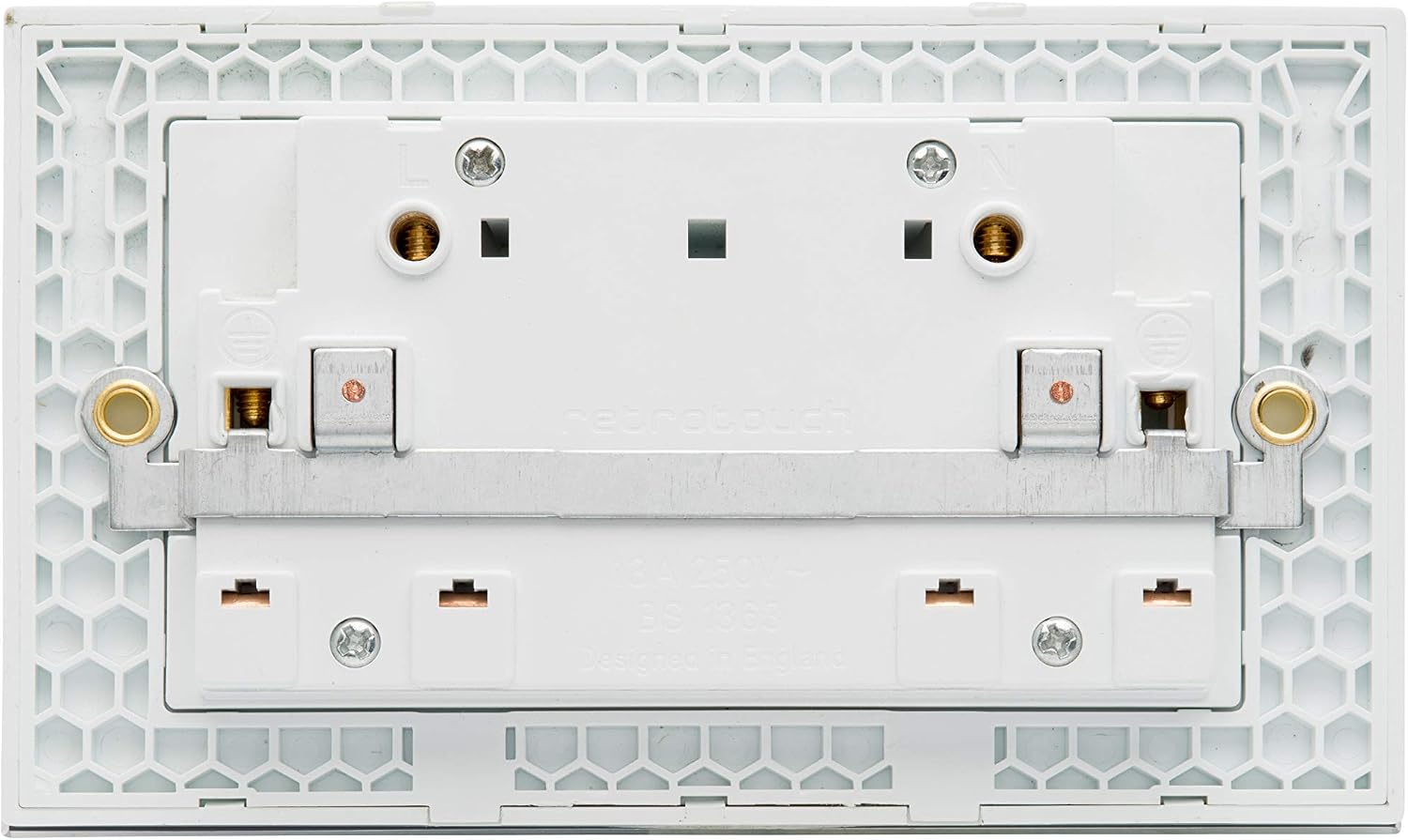 Retrotouch Crystal, Double Plug Socket, Switched, White Glass, 13A, w8 x h86 x d146 mm - Image 4