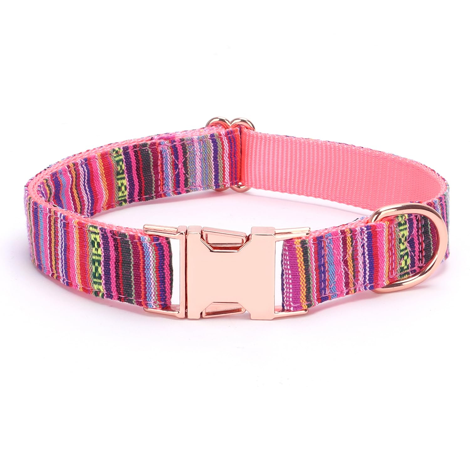 haoyueer Multi-Colored Stripe Dog Collar, Soft Adjustable Dog Collars with Metal Buckle for Small Medium Large Dogs, Perfect Pet Collar Gift (L, Pink)